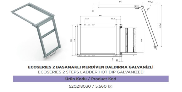 MERDIVEN 2 BASAMAKLI ECO SERI DALDIRMA GALVENIZ